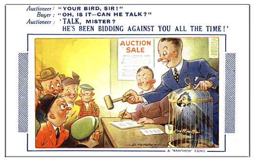 Postcard - bidding at auction