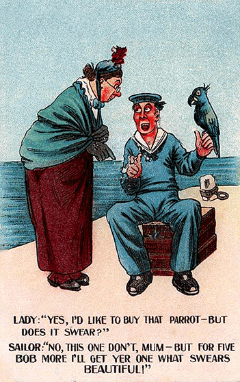 Sailor selling parrots